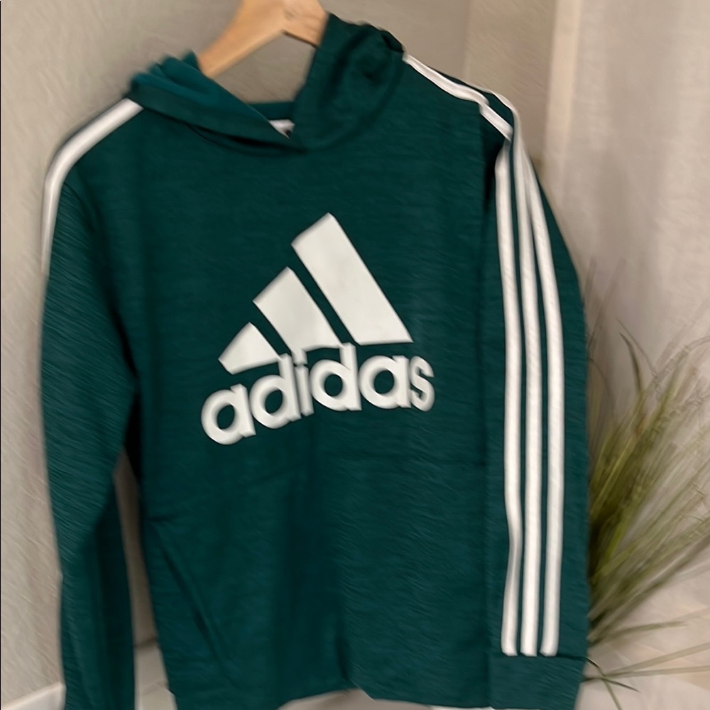 Adidas Green Hoodie with White Stripes